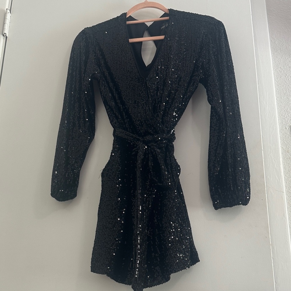 Black Sequin Romper with Tie Waist